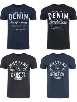 Mustang Herren T-Shirt Mustang Mehrfarbig Rundhals Regular Fit S Bis 6XL 4er Pack -Zoe Bekleidungsgeschäft 36350 P03 front