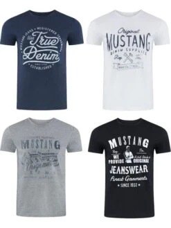 Mustang Herren T-Shirt Mustang Mehrfarbig Rundhals Regular Fit S Bis 6XL 4er Pack -Zoe Bekleidungsgeschäft 36350 P07 front