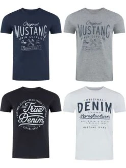 Mustang Herren T-Shirt Mustang Mehrfarbig Rundhals Regular Fit S Bis 6XL 4er Pack -Zoe Bekleidungsgeschäft 36350 P09 front
