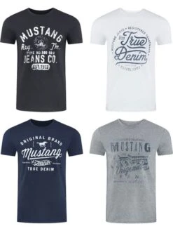 Mustang Herren T-Shirt Mustang Mehrfarbig Rundhals Regular Fit S Bis 6XL 4er Pack -Zoe Bekleidungsgeschäft 36350 P10 front