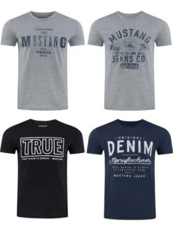 Mustang Herren T-Shirt Mustang Mehrfarbig Rundhals Regular Fit S Bis 6XL 4er Pack -Zoe Bekleidungsgeschäft 36350 P14 front