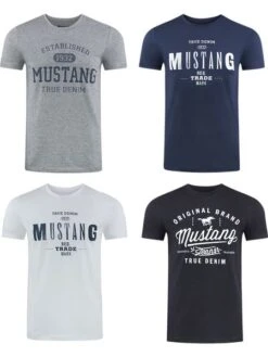 Mustang Herren T-Shirt Mustang Mehrfarbig Rundhals Regular Fit S Bis 6XL 4er Pack