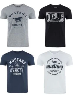 Mustang Herren T-Shirt Mustang Mehrfarbig Rundhals Regular Fit S Bis 6XL 4er Pack -Zoe Bekleidungsgeschäft 36350 P20 front