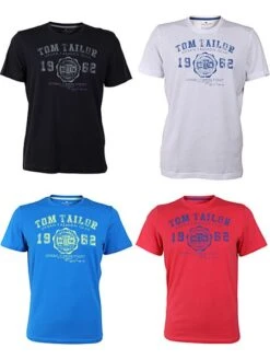 4er Pack - Tom Tailor Herren Rundhals T-Shirt Logo Tee Basic