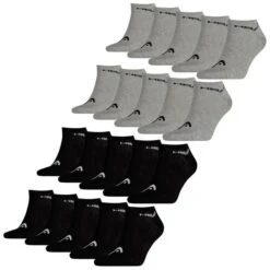 HEAD Herren Damen Unisex Sneaker Sport Socken Kurzsocken Baumwolle - 10er 15er 20er Multipack -Zoe Bekleidungsgeschäft 41895 10xBlack 10xGrey