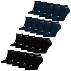 HEAD Herren Damen Unisex Sneaker Sport Socken Kurzsocken Baumwolle - 10er 15er 20er Multipack -Zoe Bekleidungsgeschäft 41895 10xBlack 10xNavy
