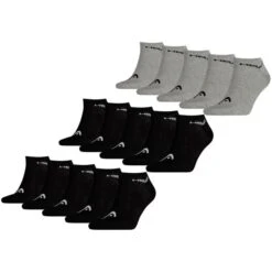 HEAD Herren Damen Unisex Sneaker Sport Socken Kurzsocken Baumwolle - 10er 15er 20er Multipack -Zoe Bekleidungsgeschäft 41895 10xBlack 5xGrey