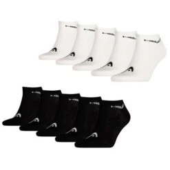 HEAD Herren Damen Unisex Sneaker Sport Socken Kurzsocken Baumwolle - 10er 15er 20er Multipack -Zoe Bekleidungsgeschäft 41895 5xBlack 5xWhite