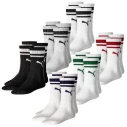 Puma Unisex Herren Damen Socken CREW HERITAGE STRIPE 35-38 39-42 43-46 Schwarz 4er 6er 8er Multipack