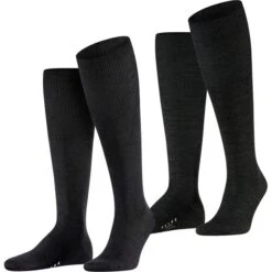 Falke Herren Kniestrümpfe Airport 2er 3er 4er Multipack -Zoe Bekleidungsgeschäft 44026 42186 15435 2er Black und Anthracite Melange
