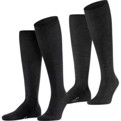 Falke Herren Kniestrümpfe Airport 2er 3er 4er Multipack -Zoe Bekleidungsgeschäft 44026 42186 15435 2er Black und Asphalt Melange