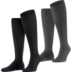 Falke Herren Kniestrümpfe Airport 2er 3er 4er Multipack -Zoe Bekleidungsgeschäft 44026 42186 15435 2er Black und Grey