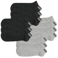 Skechers Unisex Sneaker Socken Mesh Ventilation - 6er 9er 12er Multipack -Zoe Bekleidungsgeschäft 44193 SK43022 BlackundGrey 12er