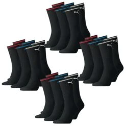 Puma Unisex Herren Damen Socken PUMA SPORT CREW STRIPE - 6er 9er 12er Multipack -Zoe Bekleidungsgeschäft 44563 100000946 Black 001 12er