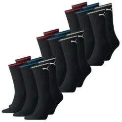 Puma Unisex Herren Damen Socken PUMA SPORT CREW STRIPE - 6er 9er 12er Multipack -Zoe Bekleidungsgeschäft 44563 100000946 Black 001 9er