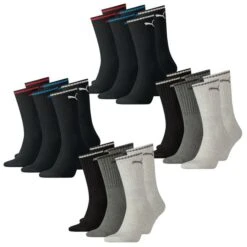 Puma Unisex Herren Damen Socken PUMA SPORT CREW STRIPE - 6er 9er 12er Multipack -Zoe Bekleidungsgeschäft 44563 100000946 BlackundAnthraciteGrey 12er