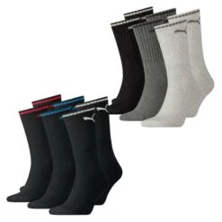 Puma Unisex Herren Damen Socken PUMA SPORT CREW STRIPE - 6er 9er 12er Multipack -Zoe Bekleidungsgeschäft 44563 100000946 BlackundAnthraciteGrey 6er