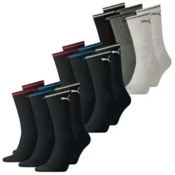 Puma Unisex Herren Damen Socken PUMA SPORT CREW STRIPE - 6er 9er 12er Multipack -Zoe Bekleidungsgeschäft 44563 100000946 BlackundAnthraciteGrey 9er