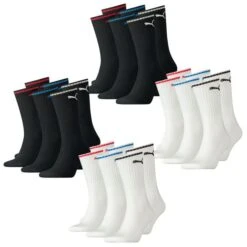 Puma Unisex Herren Damen Socken PUMA SPORT CREW STRIPE - 6er 9er 12er Multipack -Zoe Bekleidungsgeschäft 44563 100000946 BlackundWhite 12er