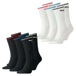 Puma Unisex Herren Damen Socken PUMA SPORT CREW STRIPE - 6er 9er 12er Multipack -Zoe Bekleidungsgeschäft 44563 100000946 BlackundWhite 6er