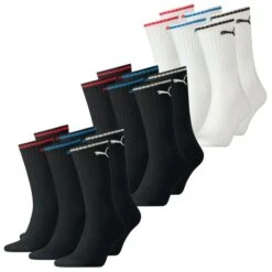 Puma Unisex Herren Damen Socken PUMA SPORT CREW STRIPE - 6er 9er 12er Multipack -Zoe Bekleidungsgeschäft 44563 100000946 BlackundWhite 9er