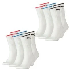 Puma Unisex Herren Damen Socken PUMA SPORT CREW STRIPE - 6er 9er 12er Multipack -Zoe Bekleidungsgeschäft 44563 100000946 White 002 6er