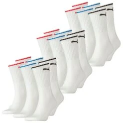Puma Unisex Herren Damen Socken PUMA SPORT CREW STRIPE - 6er 9er 12er Multipack -Zoe Bekleidungsgeschäft 44563 100000946 White 002 9er
