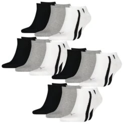 Puma Unisex Herren Damen Sneaker Socken LIFESTYLE 6er 9er 12er Multipack -Zoe Bekleidungsgeschäft 44894 100000956 White Grey Black 002 12er