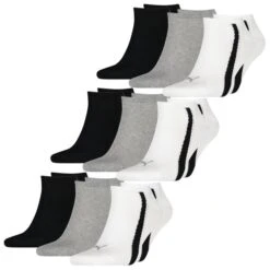 Puma Unisex Herren Damen Sneaker Socken LIFESTYLE 6er 9er 12er Multipack -Zoe Bekleidungsgeschäft 44894 100000956 White Grey Black 002 9er