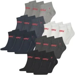 Levis Unisex Quarter Sportsocken Mid Cut Batwing Logo 6er 9er 12er Multipack