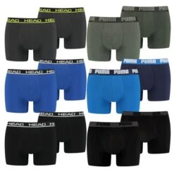 6 PUMA Herren Short Boxer Basic Boxershort + 6 HEAD Men Boxershort Basic Boxer