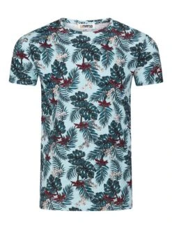 Riverso Herren Rundhals T-Shirt RIVBill Regular Fit -Zoe Bekleidungsgeschäft 48473 01 RIVBill H12021R22449AJD flowers skyride blue Front