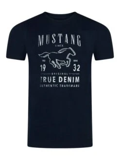 Mustang Herren T-Shirt Mehrfarbig Rundhals Regular Fit S Bis 6XL -Zoe Bekleidungsgeschäft 48599 Mustang 1014003 4136 Dark Sapphire Front