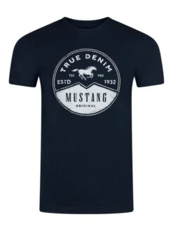 Mustang Herren T-Shirt Mehrfarbig Rundhals Regular Fit S Bis 6XL -Zoe Bekleidungsgeschäft 48599 Mustang 1014004 4136 Dark Sapphire Front
