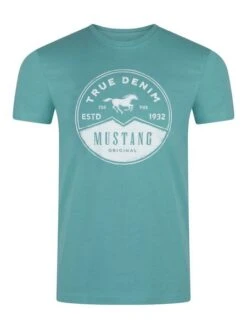 Mustang Herren T-Shirt Mehrfarbig Rundhals Regular Fit S Bis 6XL -Zoe Bekleidungsgeschäft 48599 Mustang 1014004 6236 Mineral Blue Front