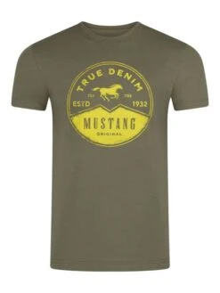 Mustang Herren T-Shirt Mehrfarbig Rundhals Regular Fit S Bis 6XL -Zoe Bekleidungsgeschäft 48599 Mustang 1014004 6357 Dusty Olive Front