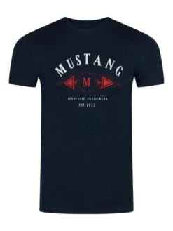 Mustang Herren T-Shirt Mehrfarbig Rundhals Regular Fit S Bis 6XL -Zoe Bekleidungsgeschäft 48599 Mustang 1014005 4136 Dark Sapphire Front