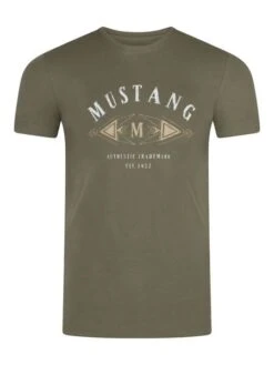 Mustang Herren T-Shirt Mehrfarbig Rundhals Regular Fit S Bis 6XL -Zoe Bekleidungsgeschäft 48599 Mustang 1014005 6357 Dusty Olive Front 1