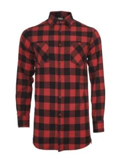 Urban Classics Herren Side-Zip Long Checked Flanell Shirt -Zoe Bekleidungsgeschäft TB1001 P1 black red 1